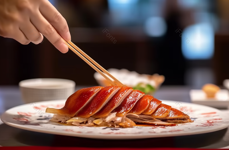 桌上北京菜的特写筷子夹烤鸭摄影,高清,摄影图,摄影图片,图片大全,摄影图免费下载